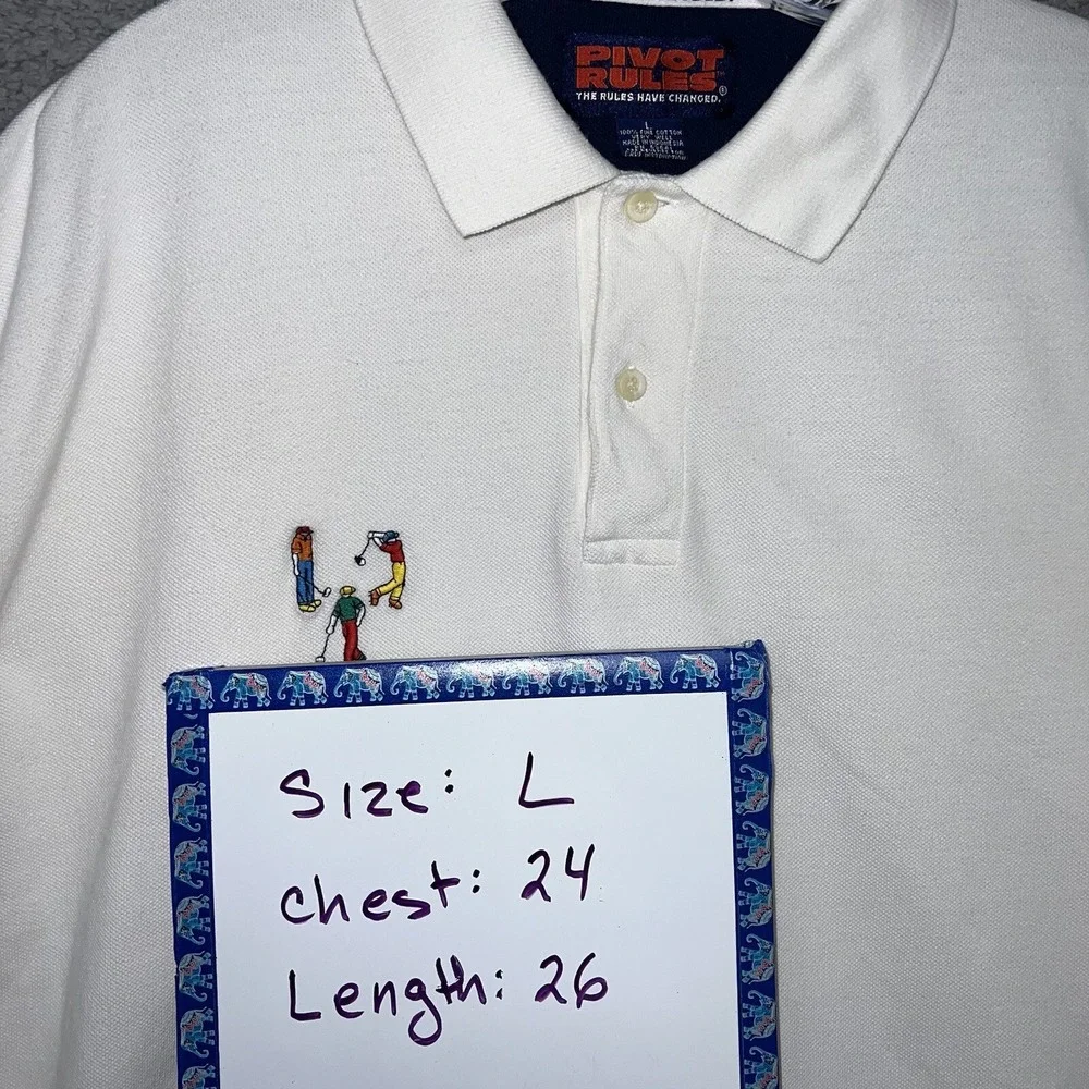 Vintage‎ PIVOT RULES Shirt Men's Size XL White Polo Embroidered Golfers